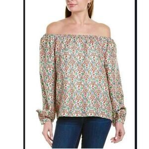 Tory‎ Burch top size 12 floral Printed silk logo Legacy Paisley NWT off shoulder
